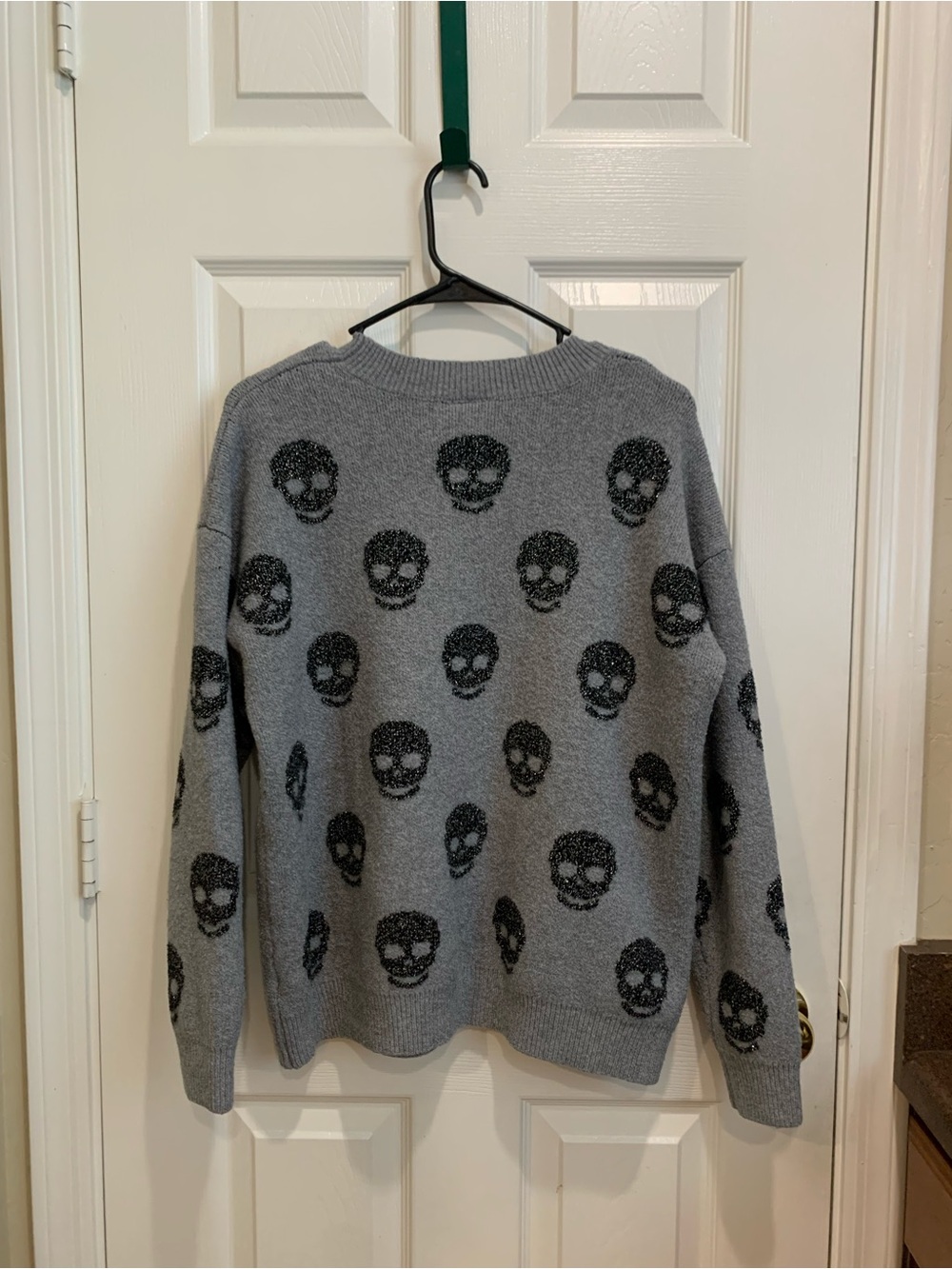 Gray Skull Pattern Crewneck Sweater - Picture 4 of 5